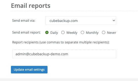 send reports from cubebackup.com