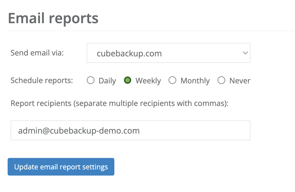 default SMTP setting cubebackup.com