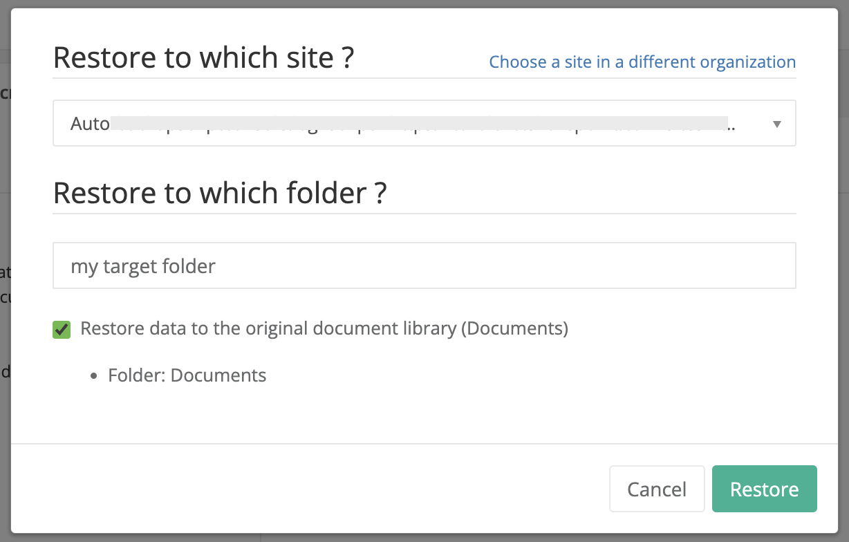 Restore to which folder in SharePoint