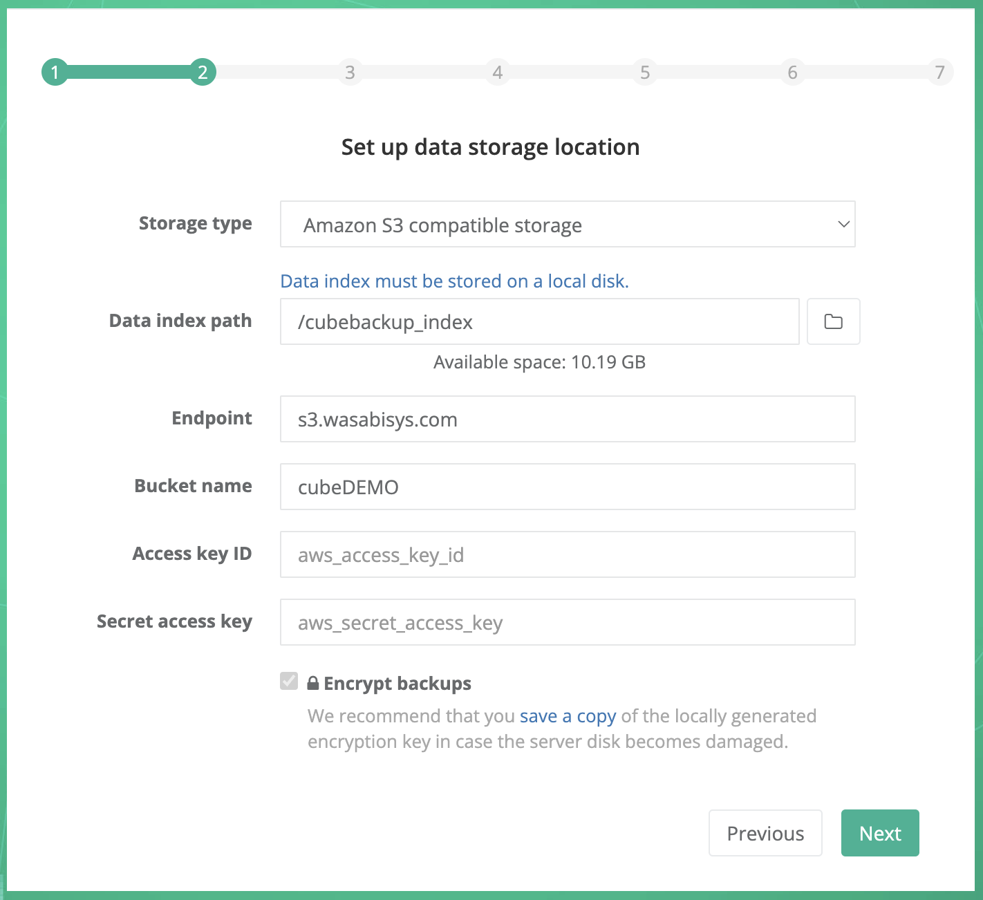 configure Wasabi storage in CubeBackup for Microsoft 365