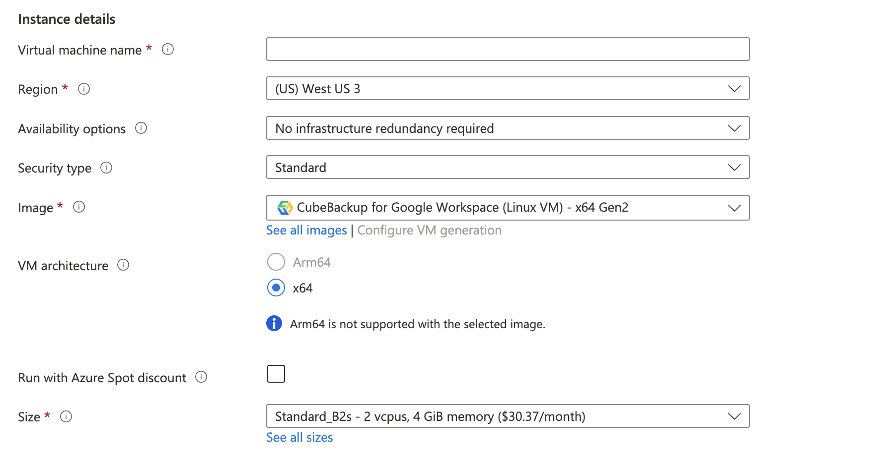 Azure VM instance detail