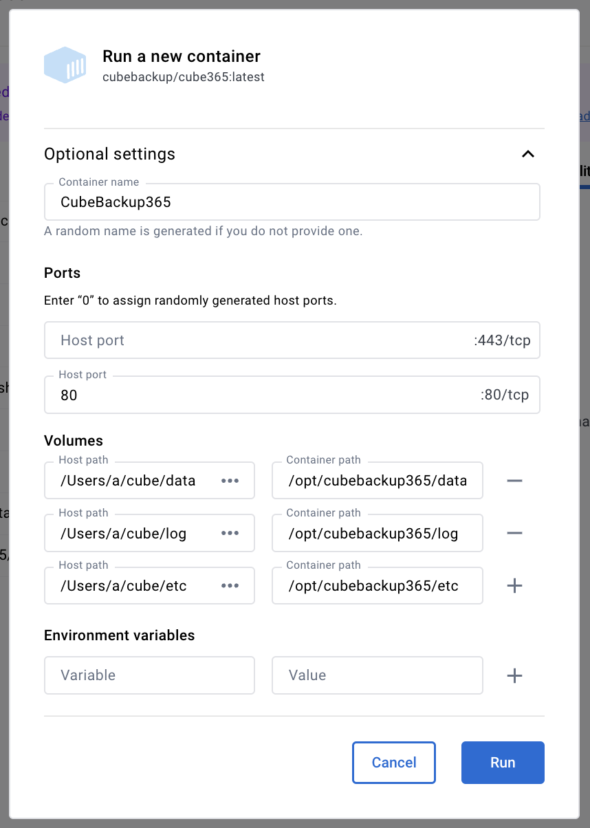 docker configuration for cloud storage