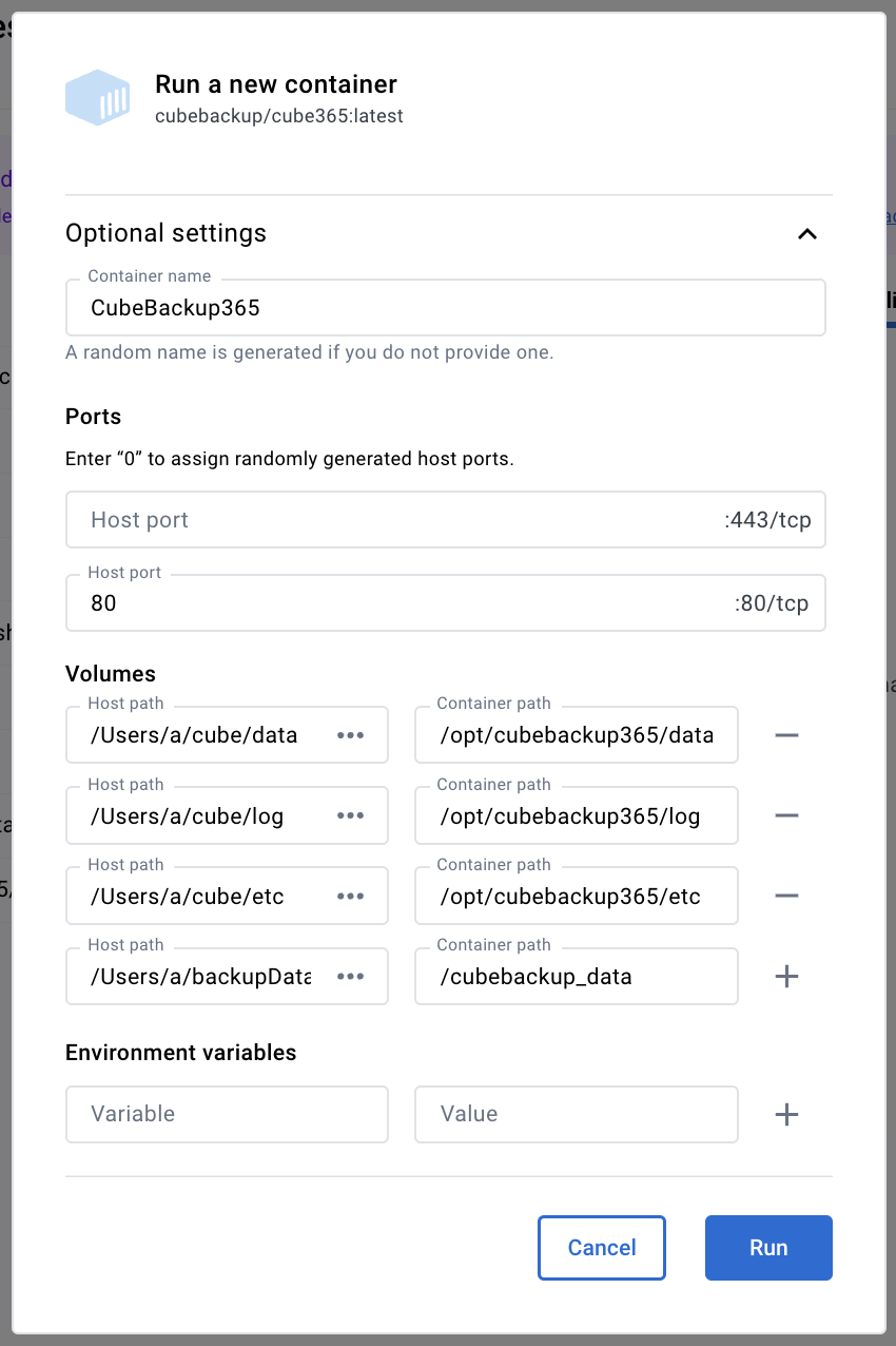 docker configuration for local storage