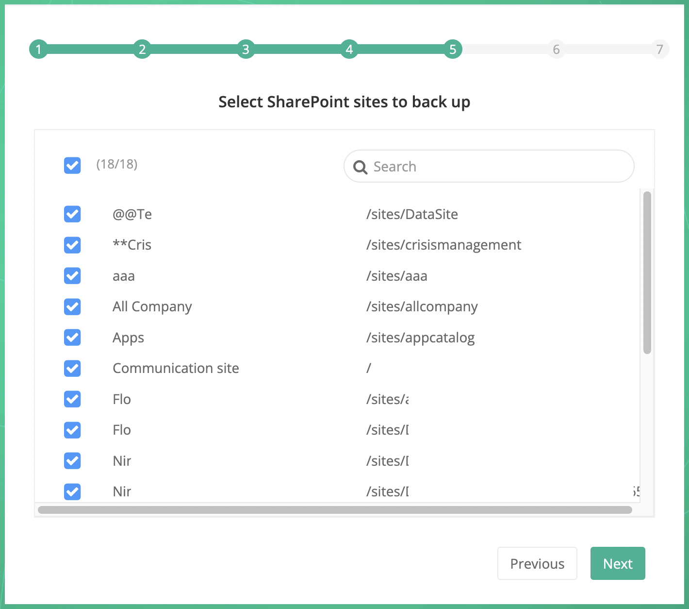 Step 5. Select SharePoint sites to back up