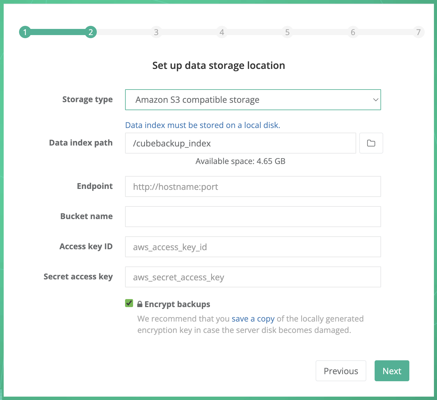 configure S3 compatible storage