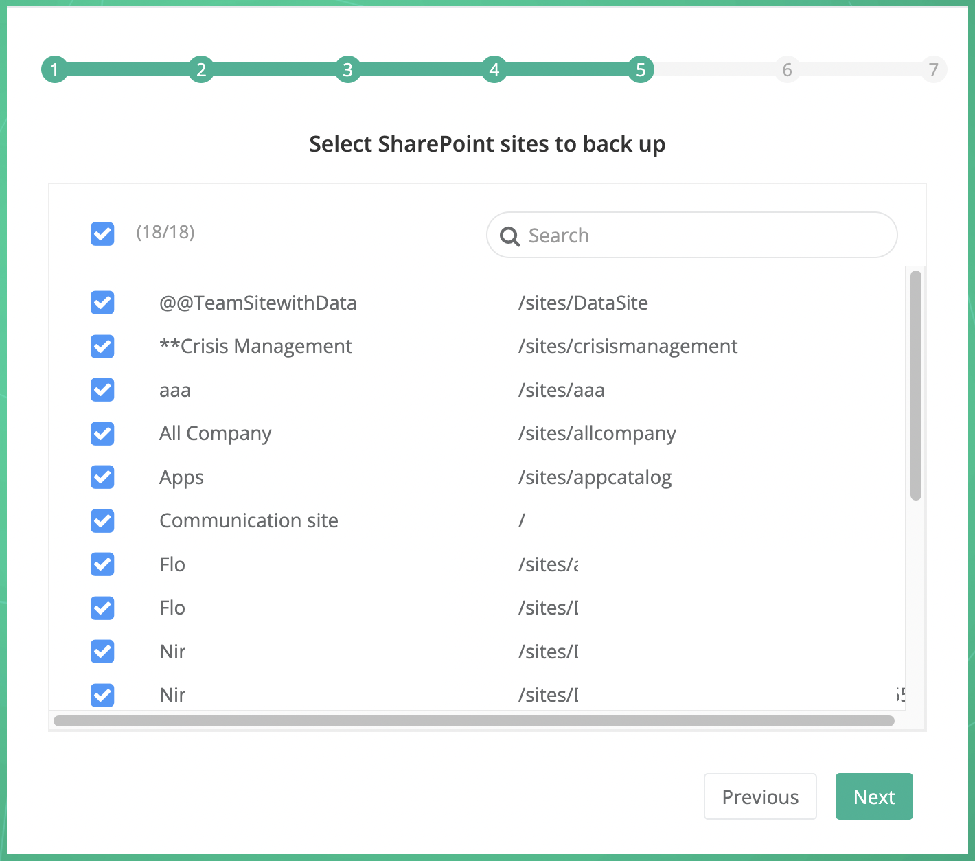 Step 5. Select SharePoint sites to back up