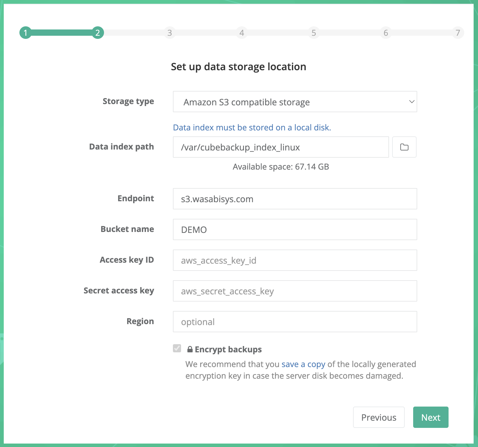 config Wasabi cloud storage in CubeBackup