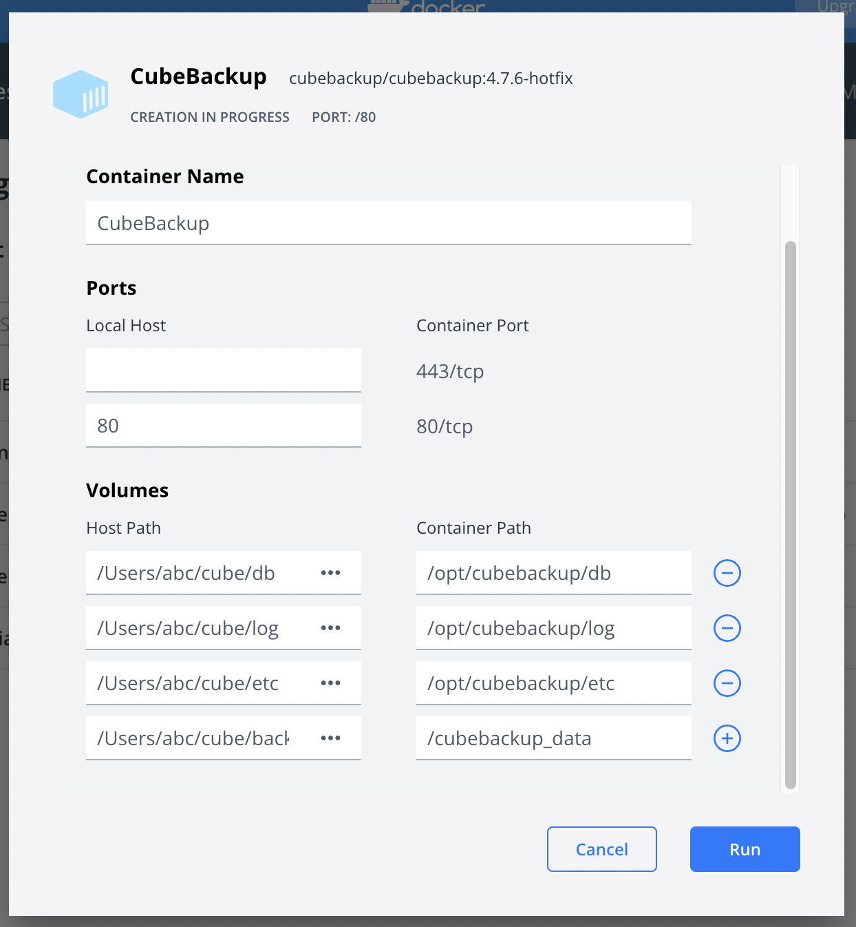 docker configuration for local storage