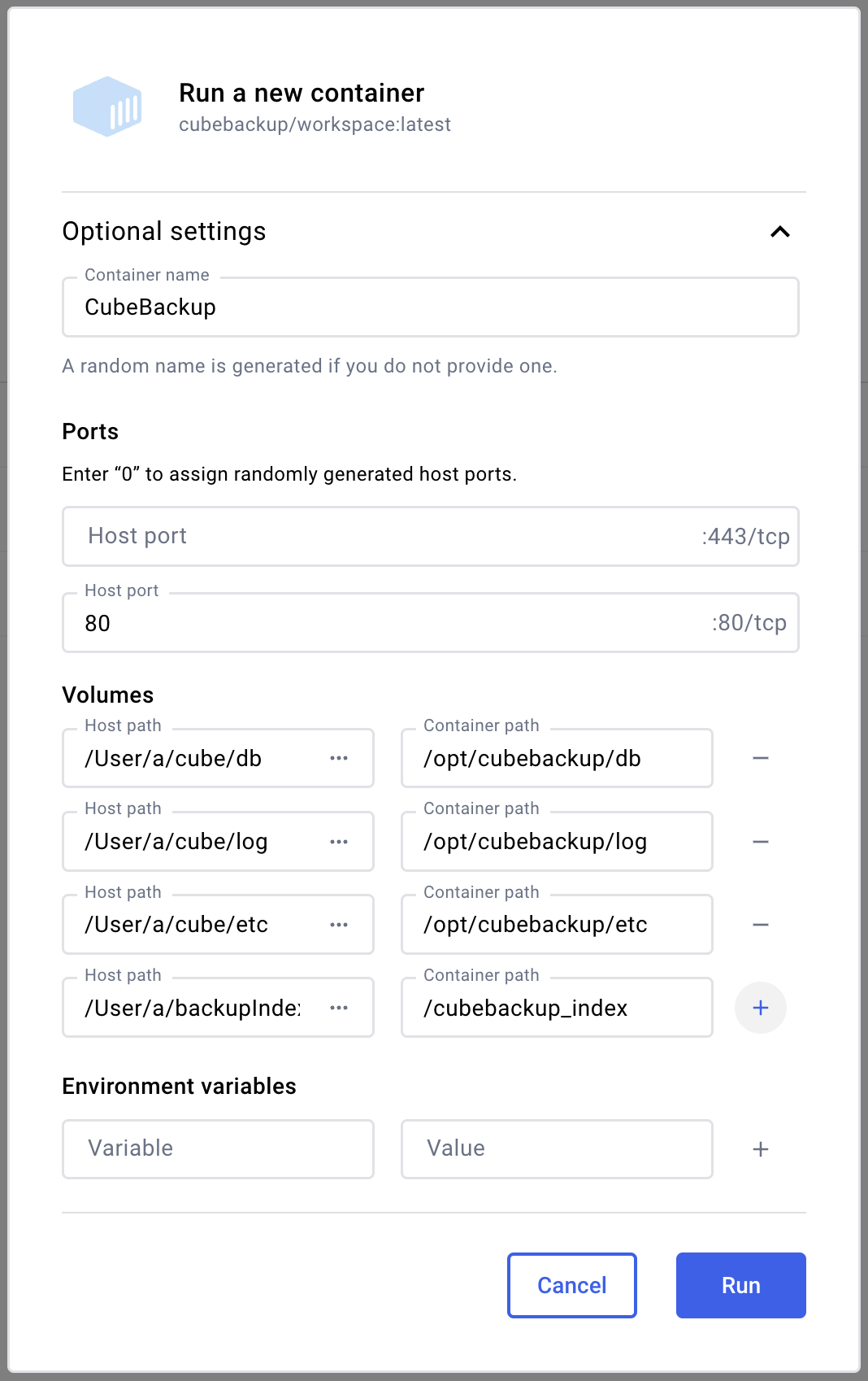 docker configuration for cloud storage