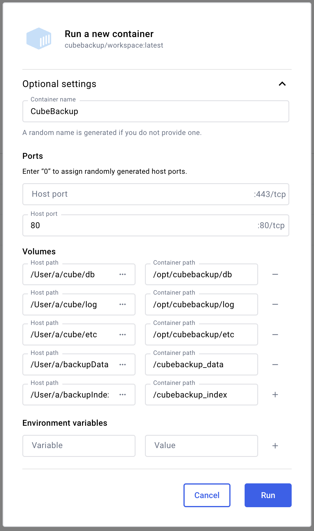 docker configuration for local storage