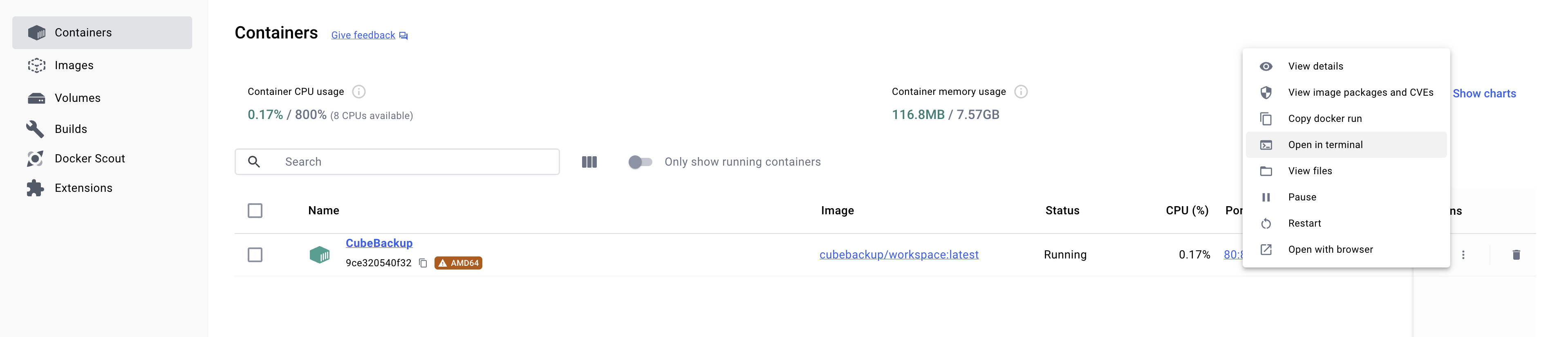 open docker CLI