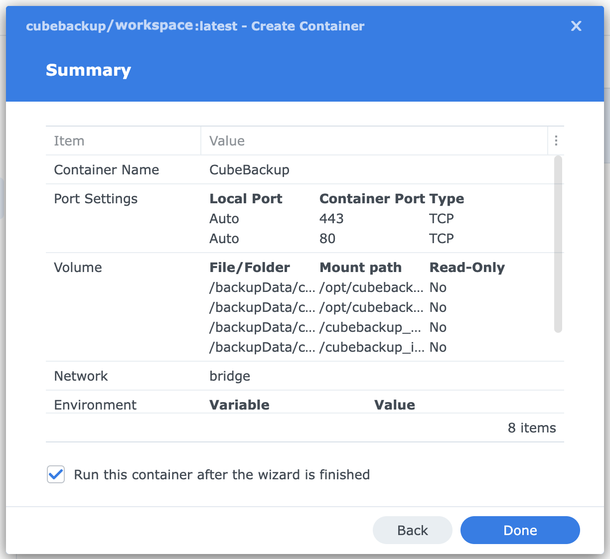 View container settings