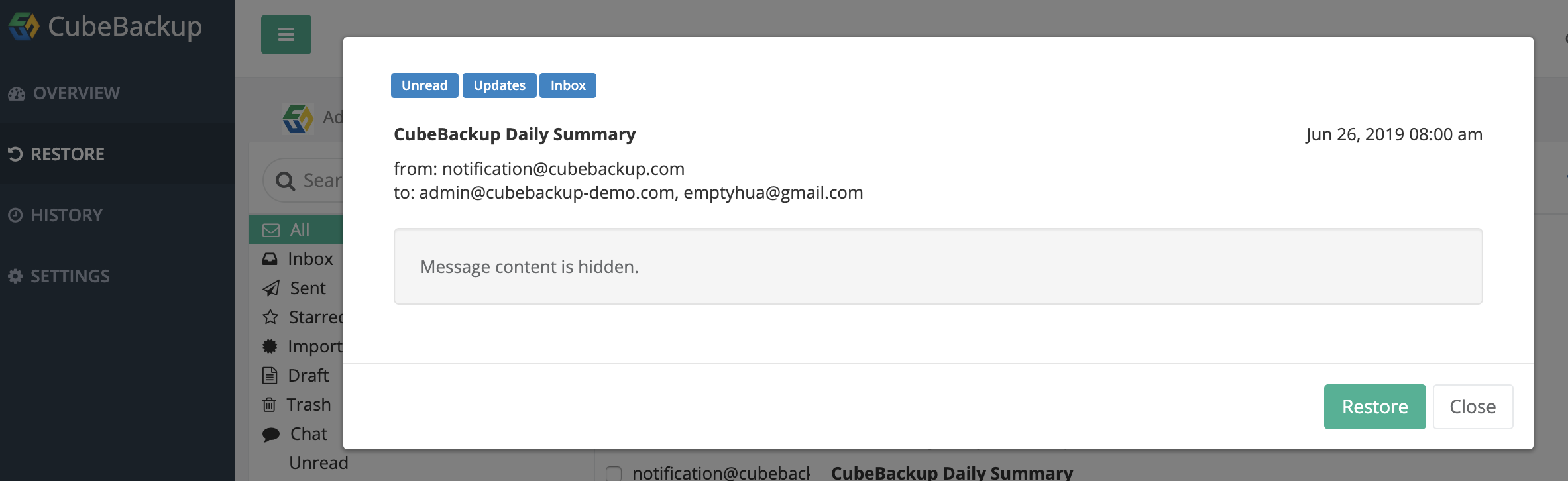 Hidden Gmail content