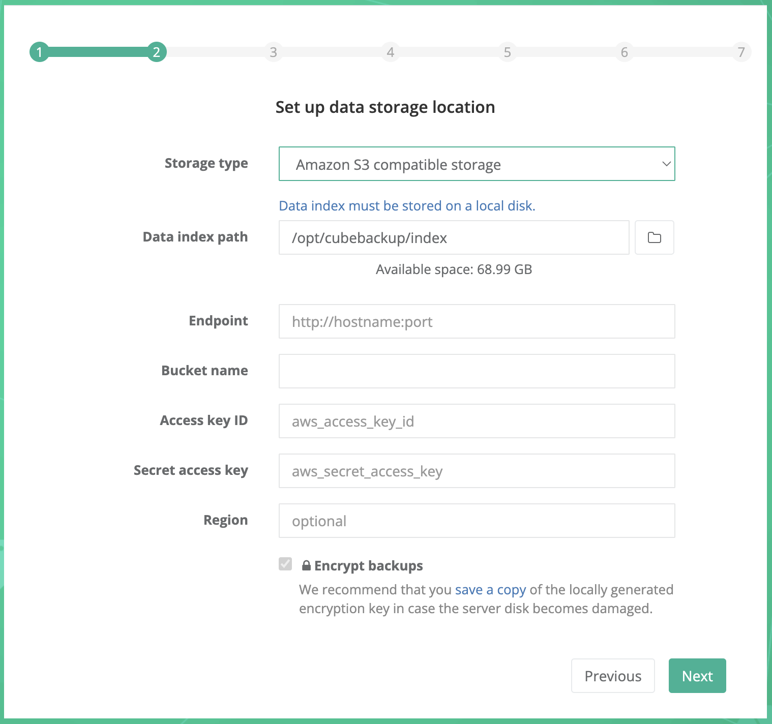 configure S3 compatible storage